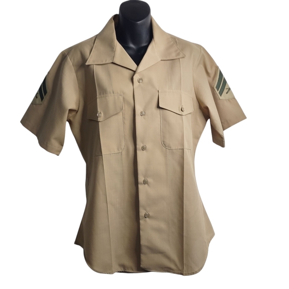 USMC US Marine Corps Military Army Khaki Chino Button Collar Shirt Size 15-1/2